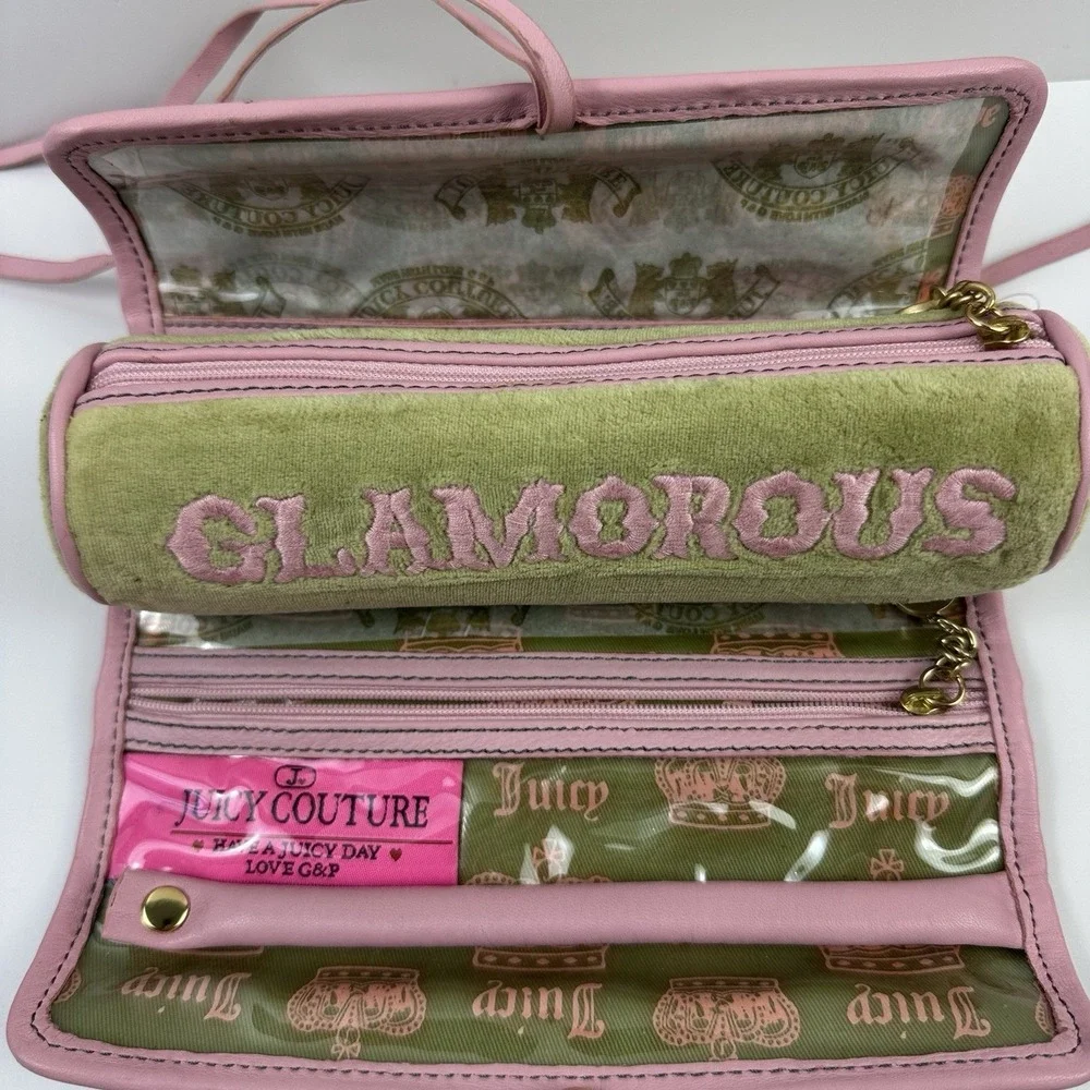 Y2K Vtg Juicy Couture 2pc Velour Cosmetic Organizer Jewelry Roll Bag JUICY BLING
